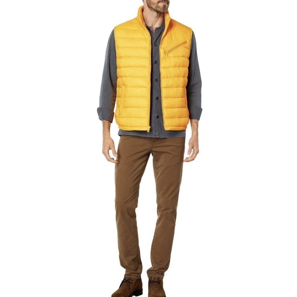 Cole Haan men XL yellow zip front puffer quilted vest lightweight jacket
